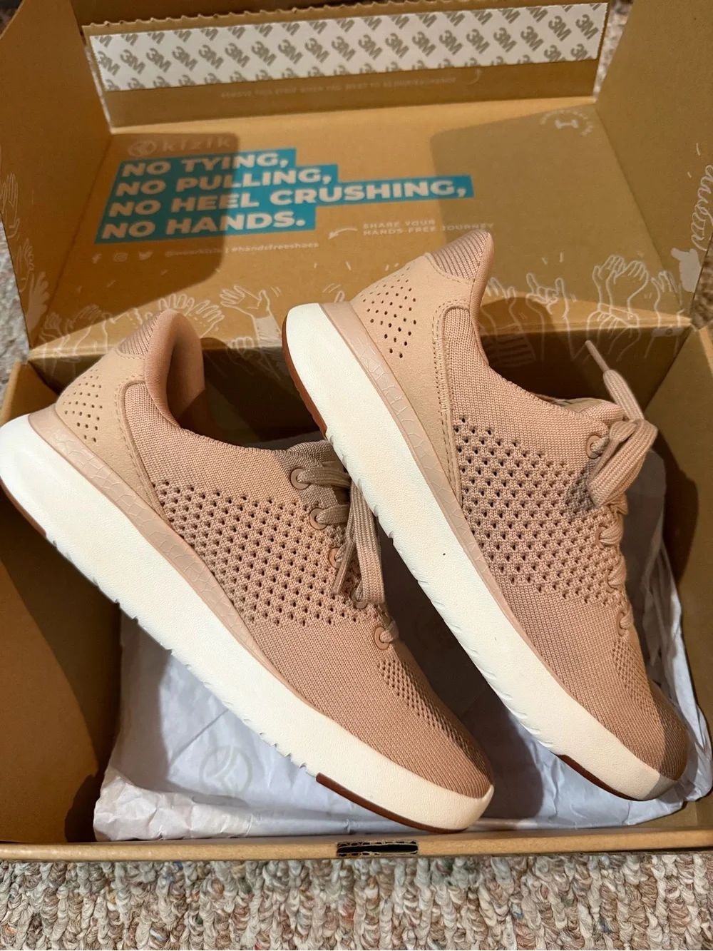 Kizik Women’s Hands-Free Lima Lightweight Knit Sneaker in Fawn